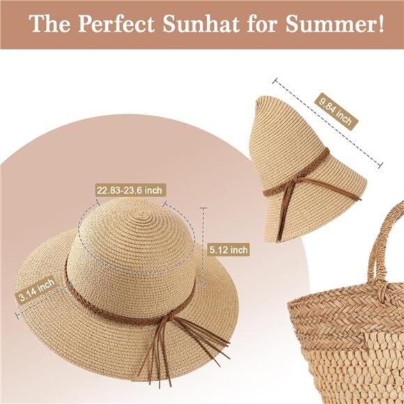 Women's Beach‎ Straw Hat - UPF 50+ UV Protection, Wide Brim, Foldable & Packable - Picture 4 of 7